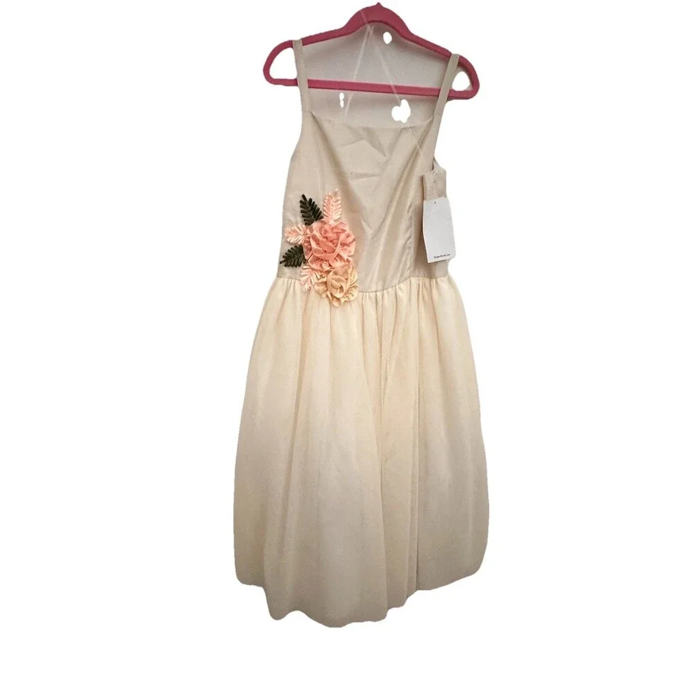 Belle Badgley Mischka Dress 16 Girls Ivory Satin Floral Accent Lined